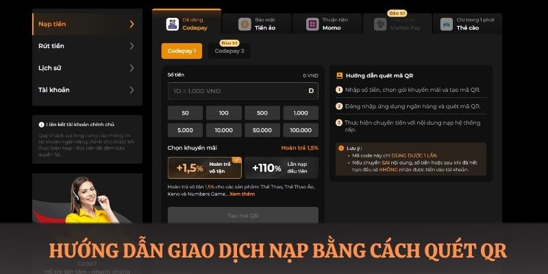 Hướng dẫn giao dịch nạp bằng cách quét QR